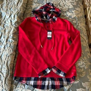 NWT Tommy Hilfiger Red White and Navy Hooded Sweater Size XS